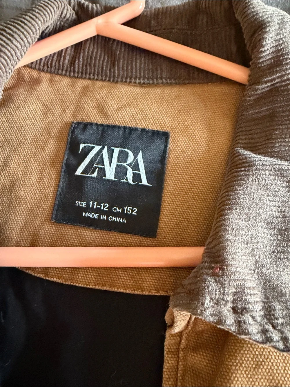 Zara Boys Brown Canvas Field Jacket with Corduroy Collar